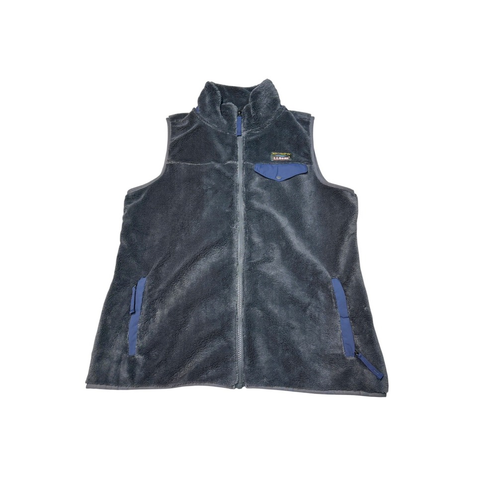 NWT LL Bean‎ Hi-Pile Fleece Vest Womens M Gray Blue Full Zip Sherpa 505114